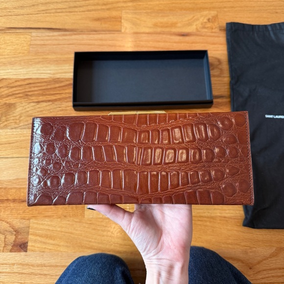 Saint Laurent Brown Crocodile Leather Embossed Croc Midnight Clutch Small - Picture 5 of 16